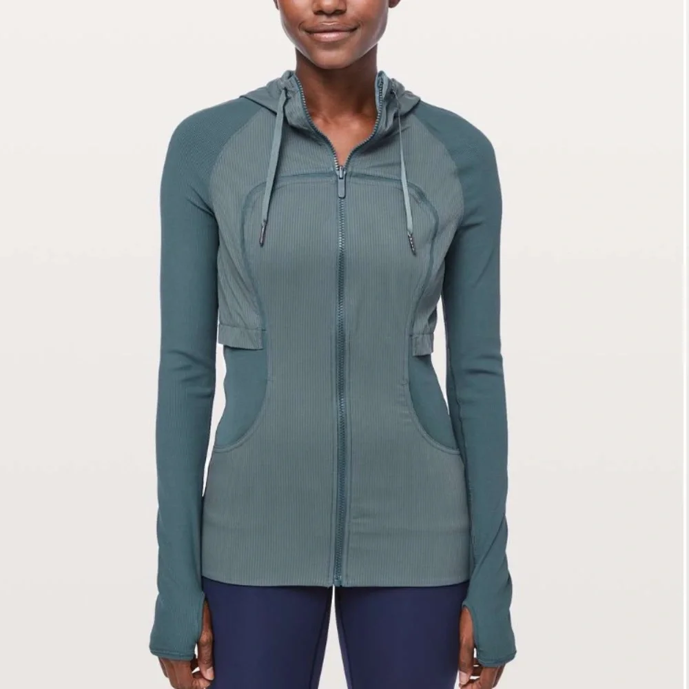 Lululemon Dance Studio Jacket Rib Sleeve Reversible Petrol Blue 10 Hoodie